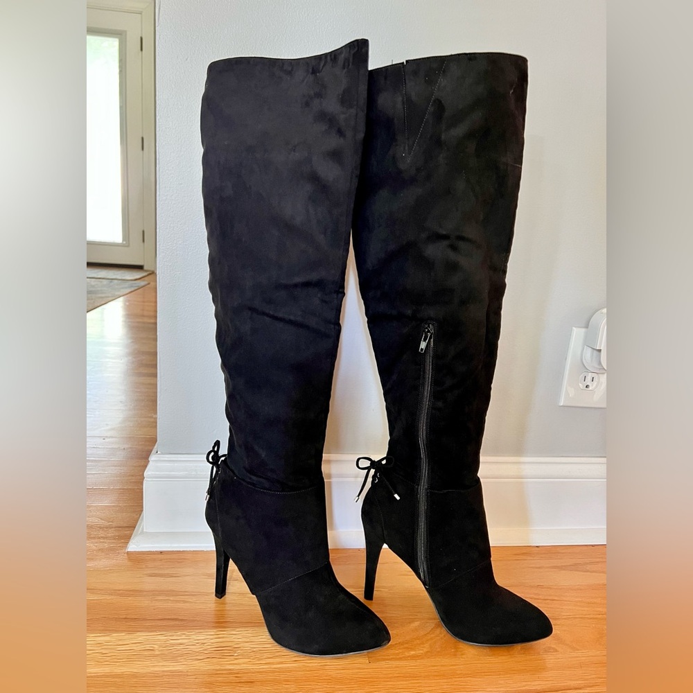 Nina Black Suede Over-the-Knee Boots